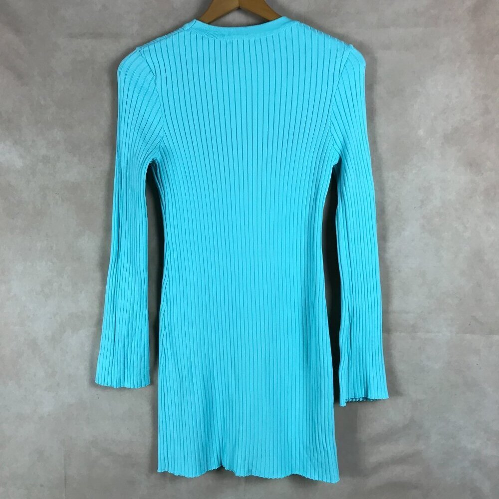 Line & Dot Long Sleeve Ribbed Lana Sweater Mini Dress Sky Blue LARGE - Picture 6 of 6